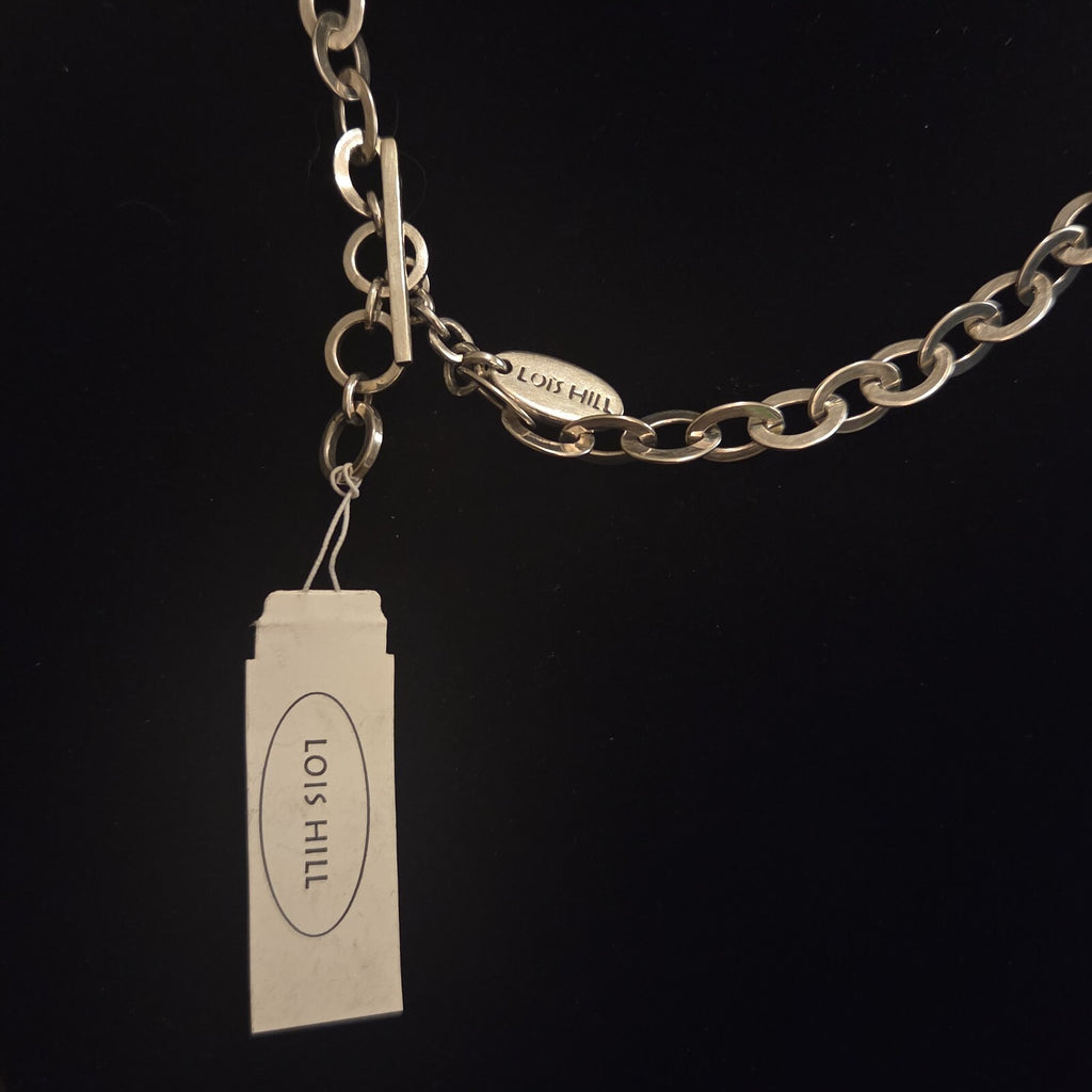 Lois Hill Signed Silver Oval Link Charm & Chain Necklace
