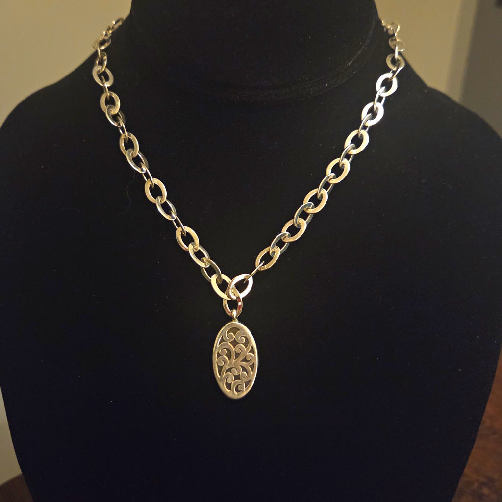 Lois Hill Signed Silver Oval Link Charm & Chain Necklace