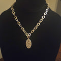 Lois Hill Signed Silver Oval Link Charm & Chain Necklace