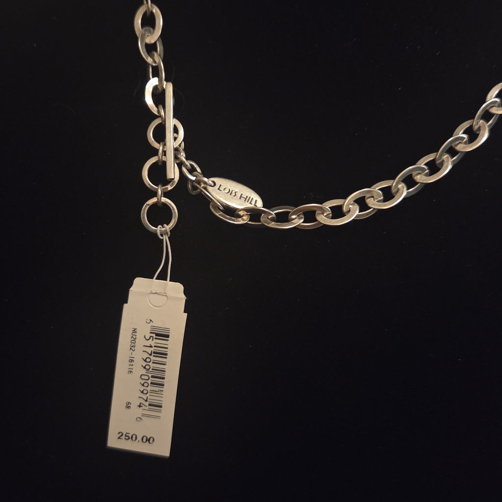 Lois Hill Signed Silver Oval Link Charm & Chain Necklace