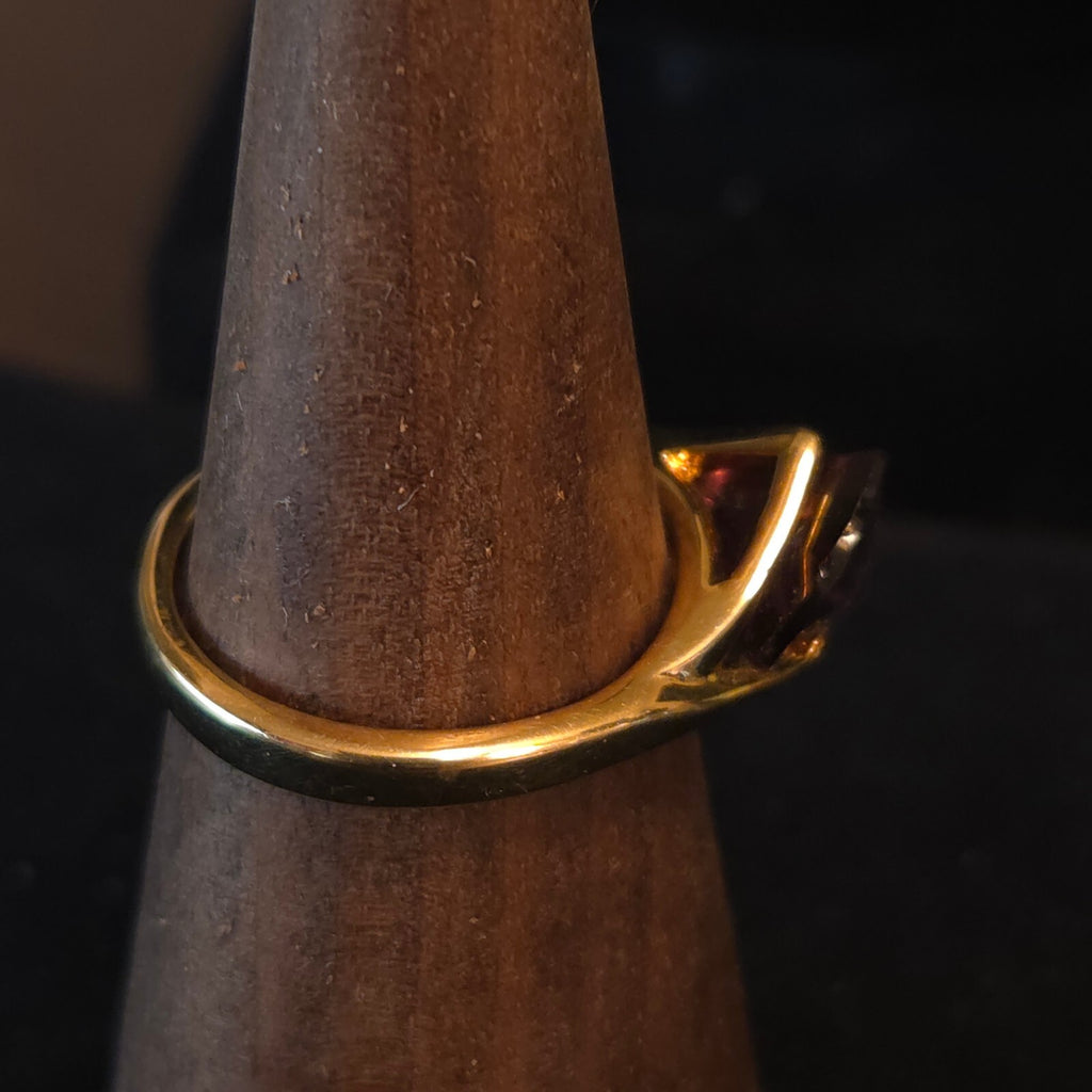 Vintage Amethyst Glass 18K Gold Electroplated Ring Size 10