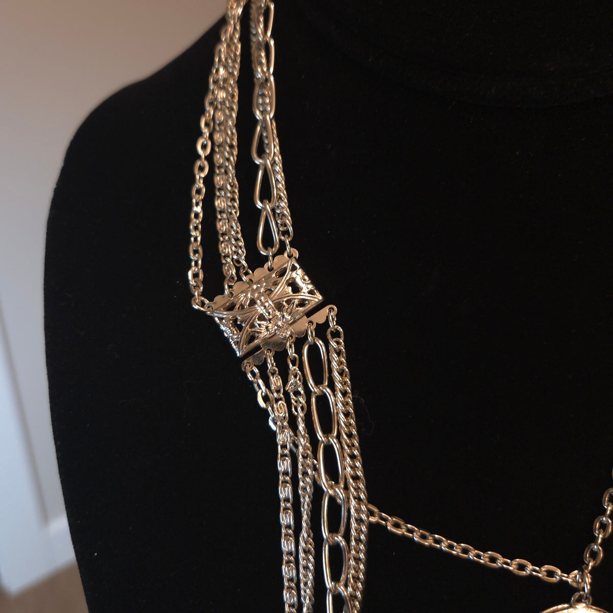 Silver-Tone 5 Strand Locket Necklace