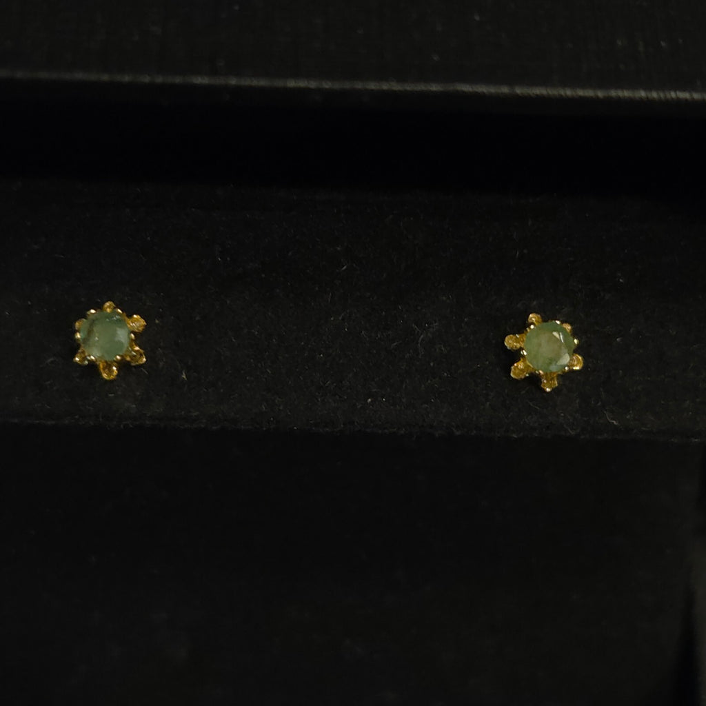 Gold-Tone Green Stone Stud Earrings
