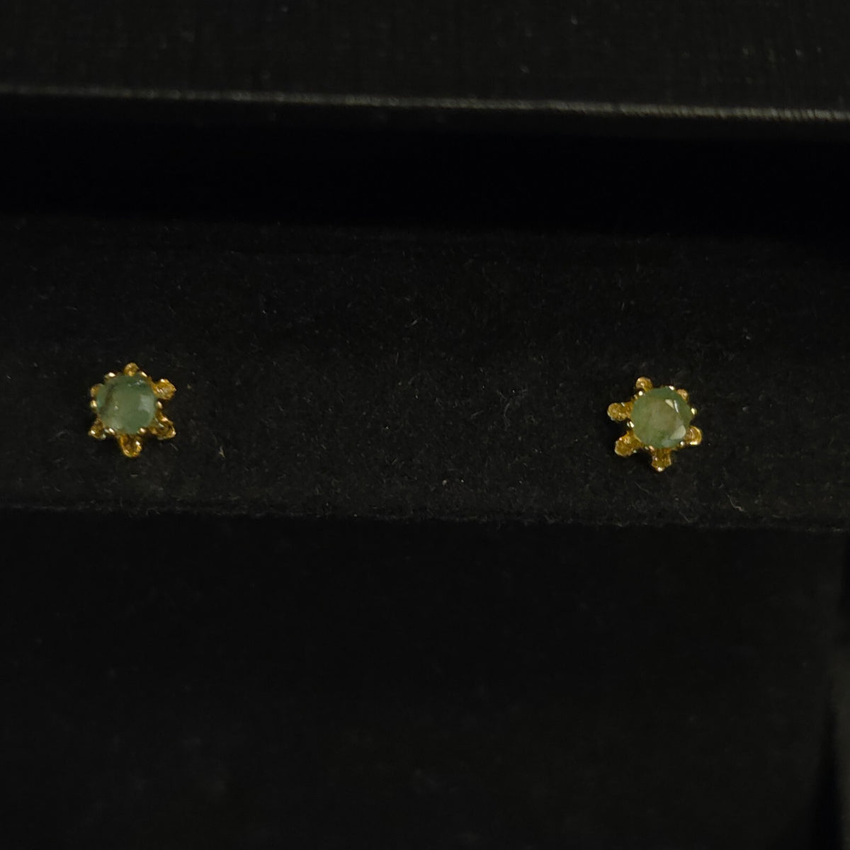 Gold-Tone Green Stone Stud Earrings