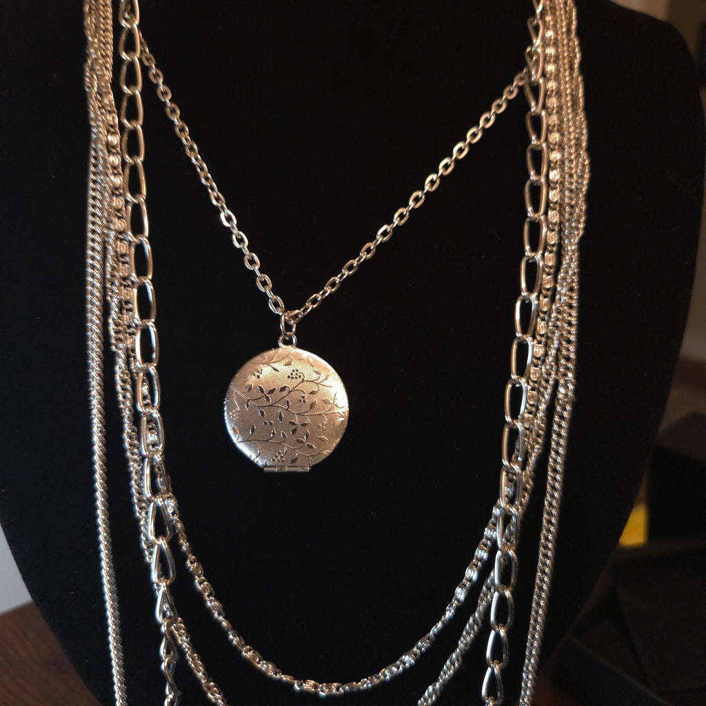 Silver-Tone 5 Strand Locket Necklace