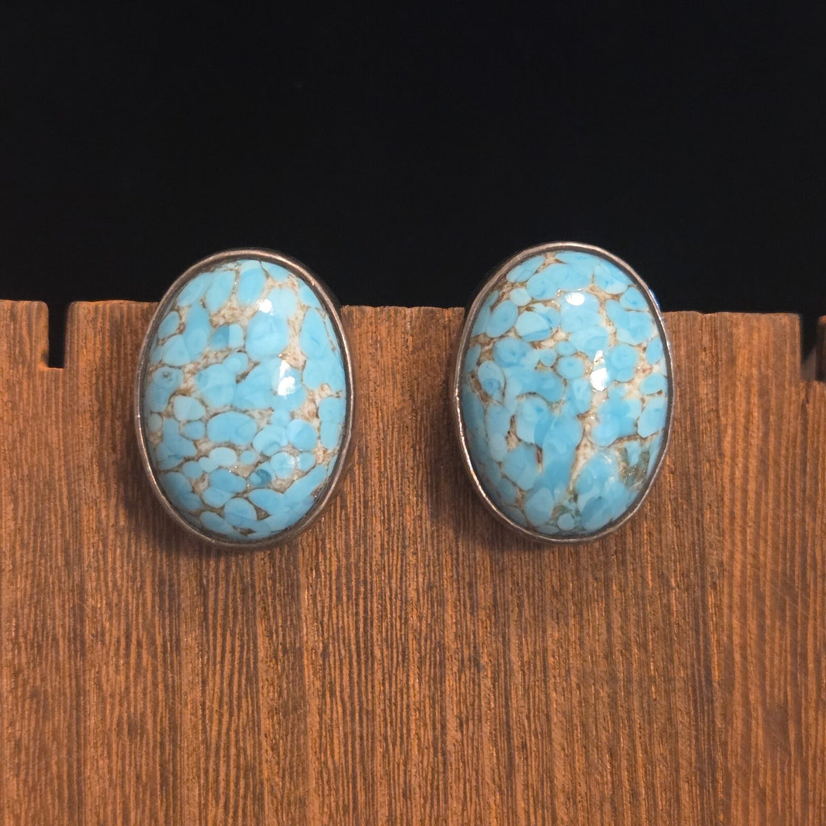 Vintage Sterling Silver Hubble Glass Clip-on Earrings