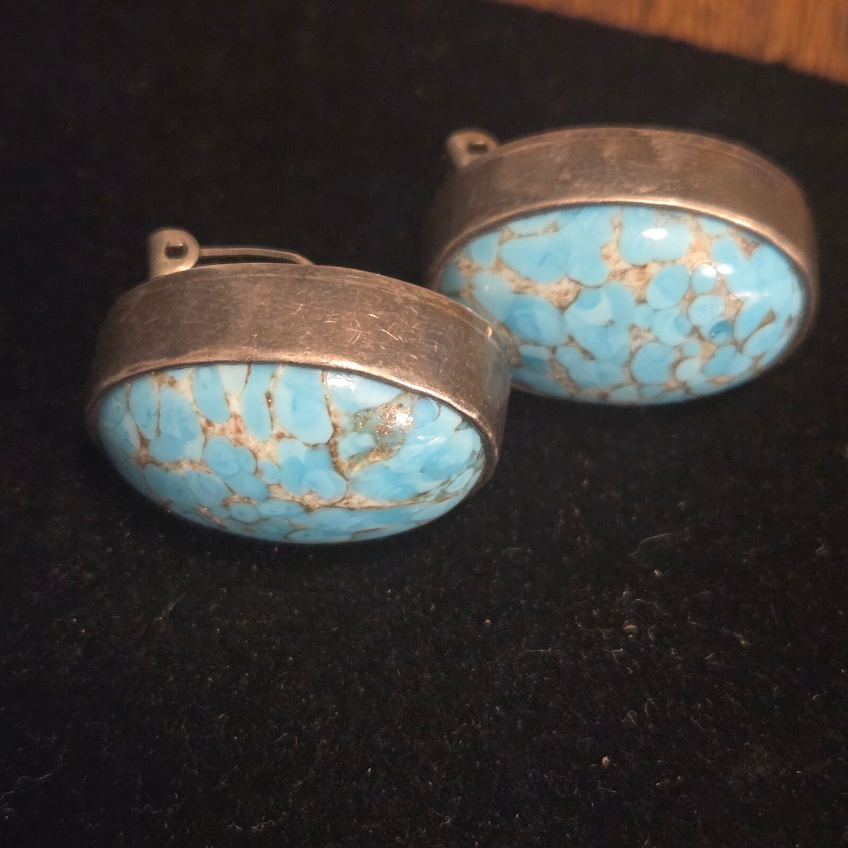 Vintage Sterling Silver Hubble Glass Clip-on Earrings