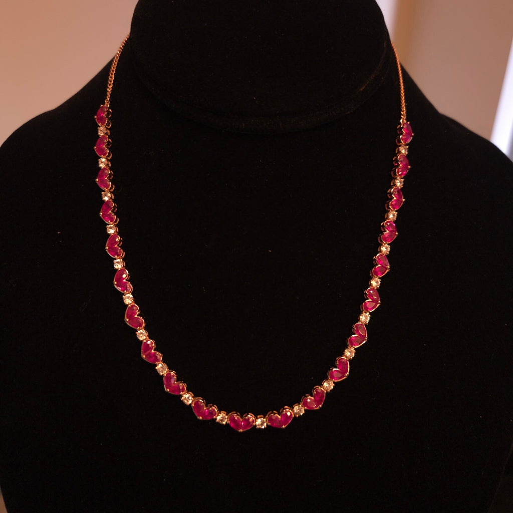 D'Joy 20" Rose Gold over SS Ruby Heart CZ Necklace