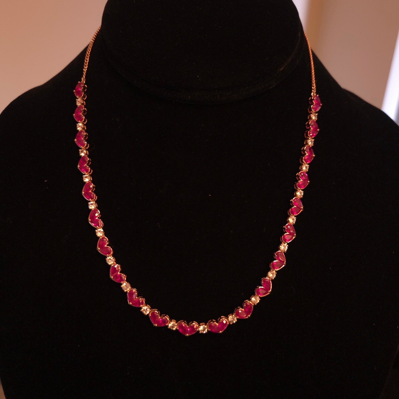 D'Joy 20" Rose Gold over SS Ruby Heart CZ Necklace