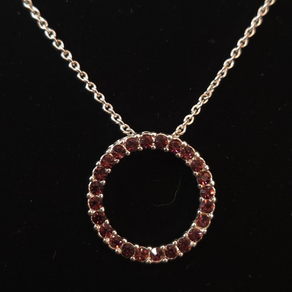 SHB Silver-Tone Red Rhinestone Circle Pendant Necklace