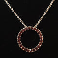 SHB Silver-Tone Red Rhinestone Circle Pendant Necklace