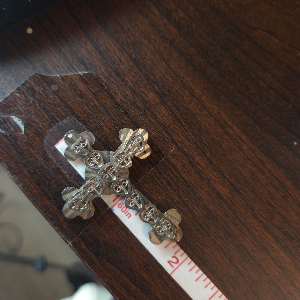 Sterling Silver 1 3/4" Fancy Cross with Filigree Hearts