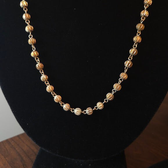 Vintage Gold-tone Fluted Bead Chain Necklace