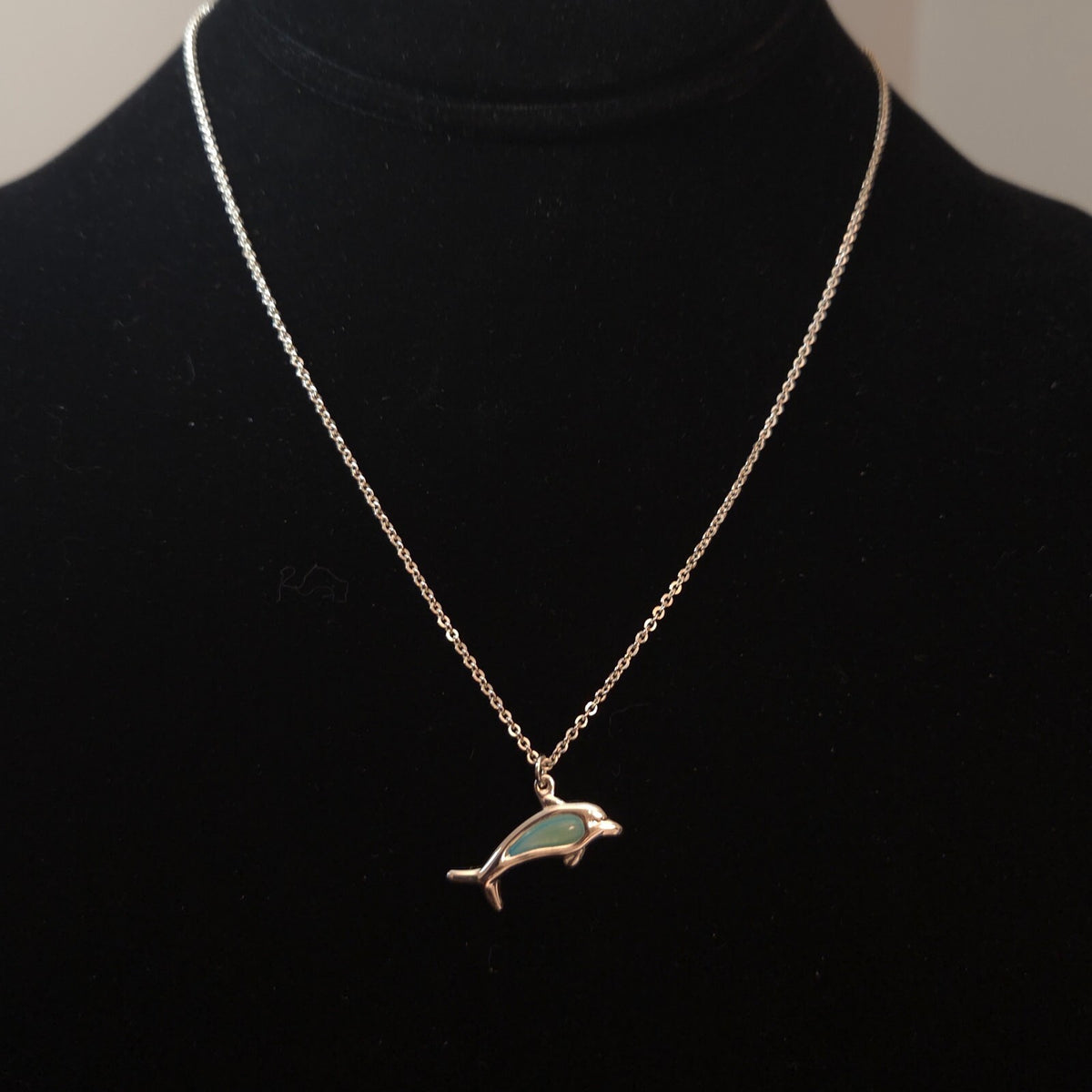 Silver-Tone 18" Blue Dolphin Pendant Necklace
