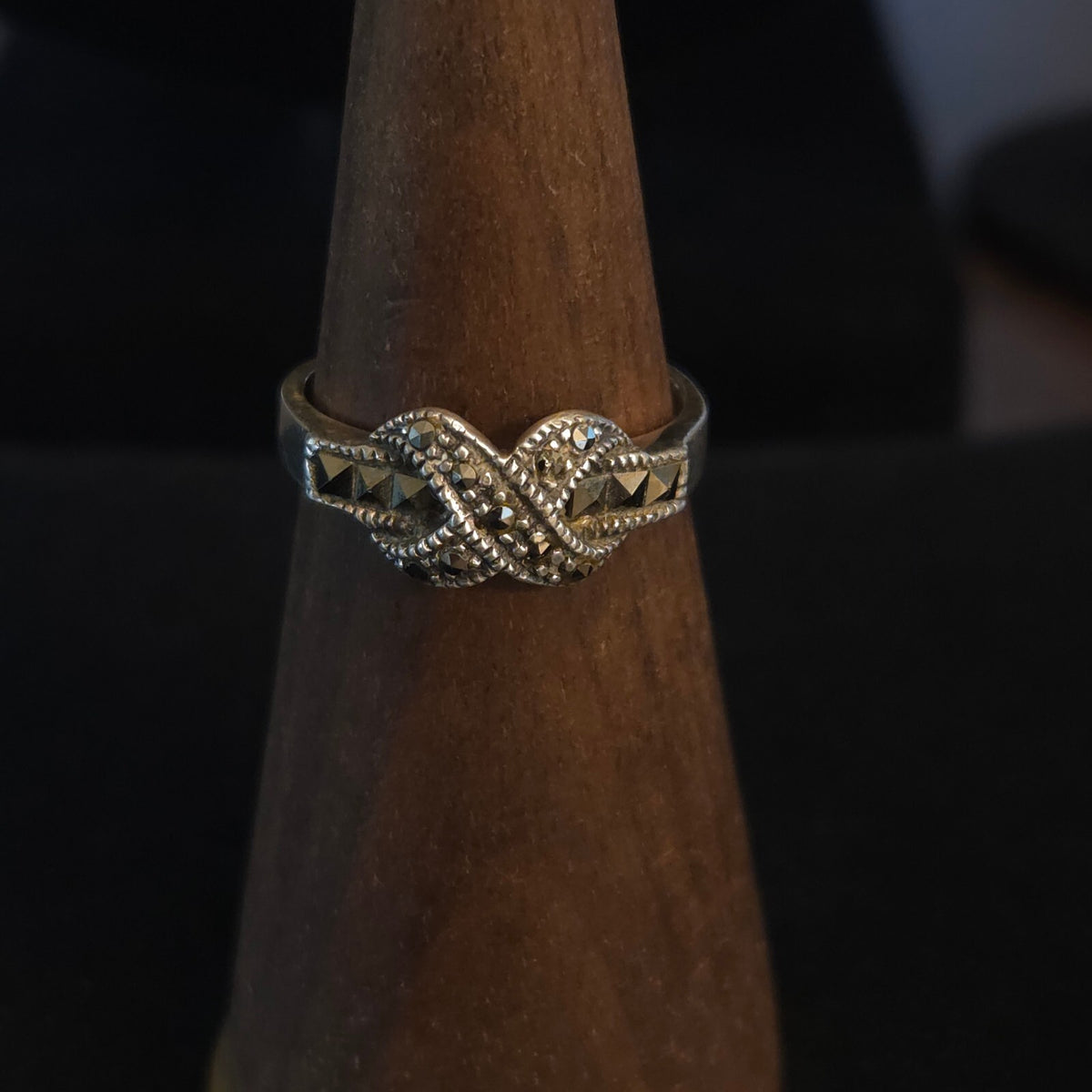 Vintage Size 7 Sterling and Marcasite Crossed Ring