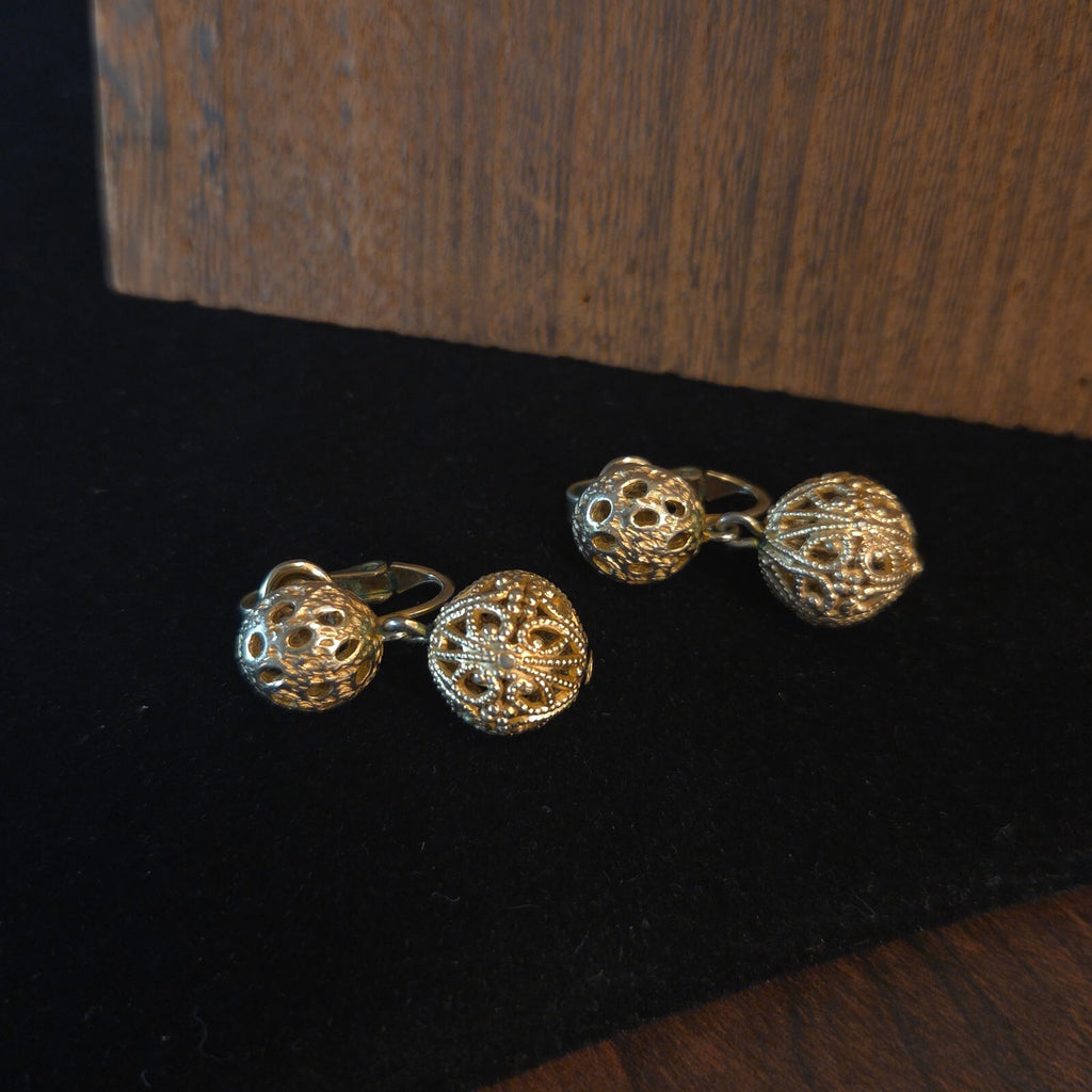 Crown Trafari Filigree Bead Drop Clipon Earrings