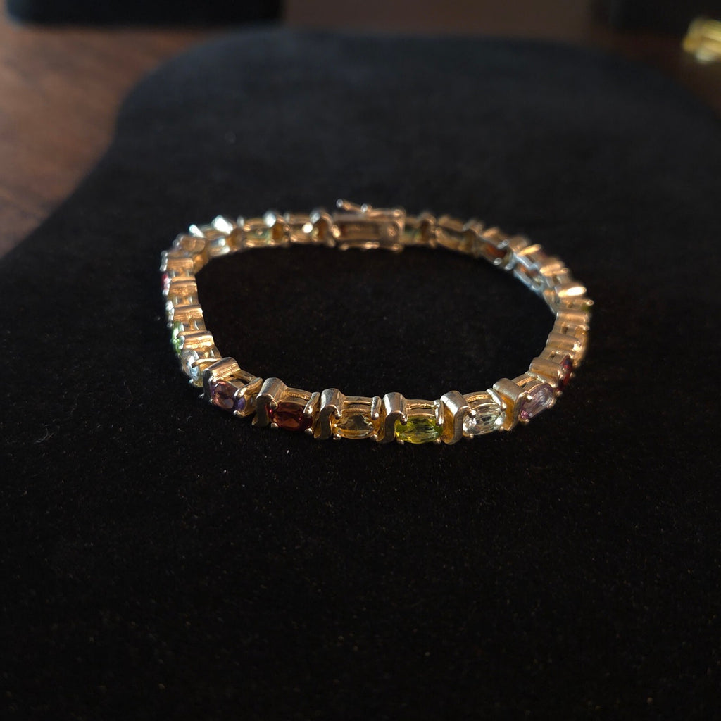 Vintage 7 1/2" Sterling Silver MultiGemstone Tennis Bracelet