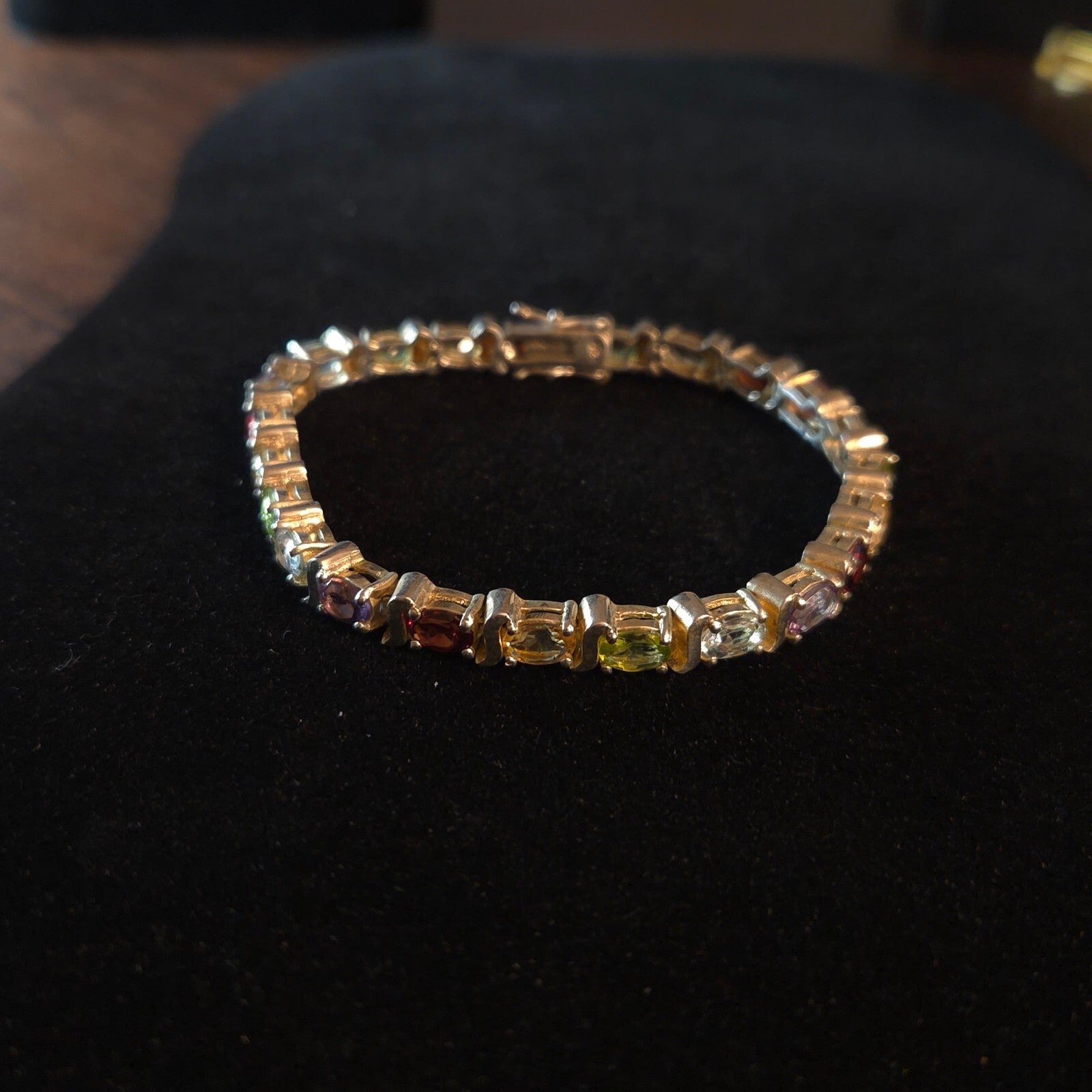 Vintage 7 1/2" Sterling Silver MultiGemstone Tennis Bracelet