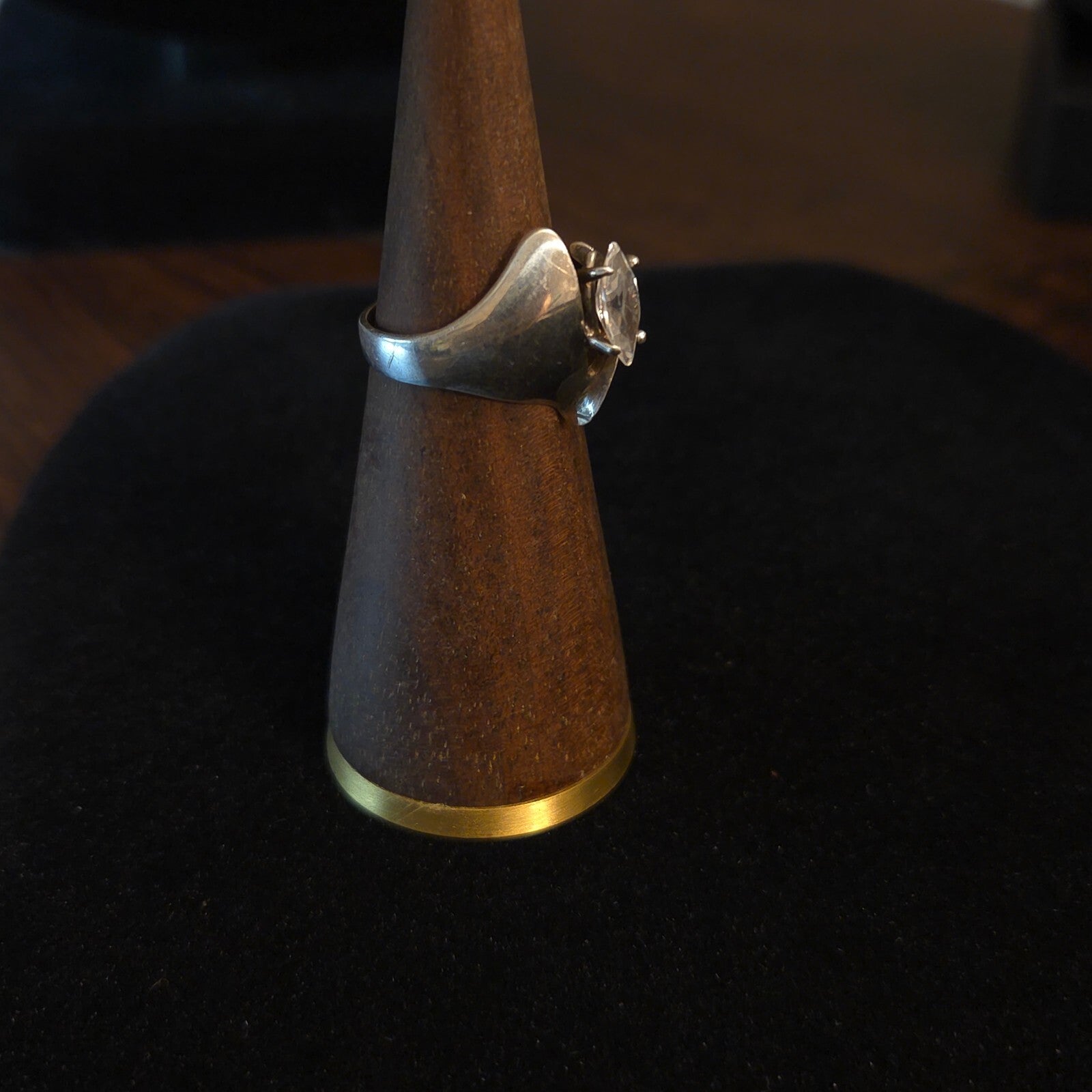 Vintage Size 7 Sterling Silver Marquee-cut CZ Bypass Ring