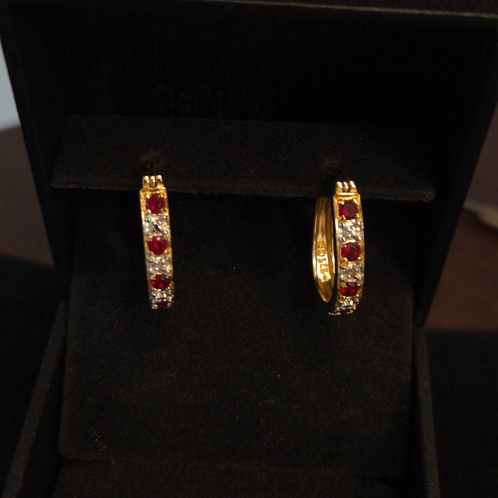 Gold over Sterling Silver Red CZ Earrings