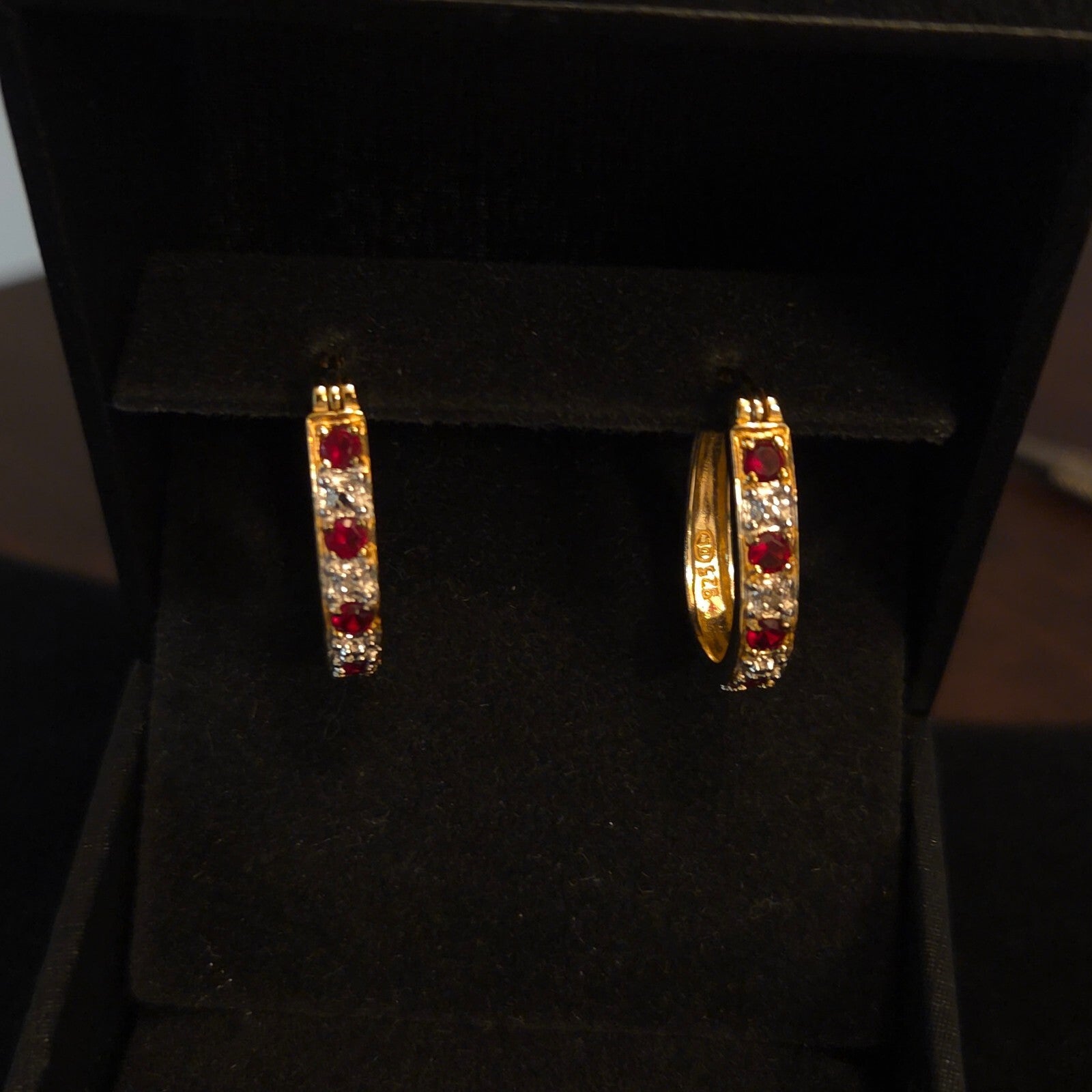 Gold over Sterling Silver Red CZ Earrings