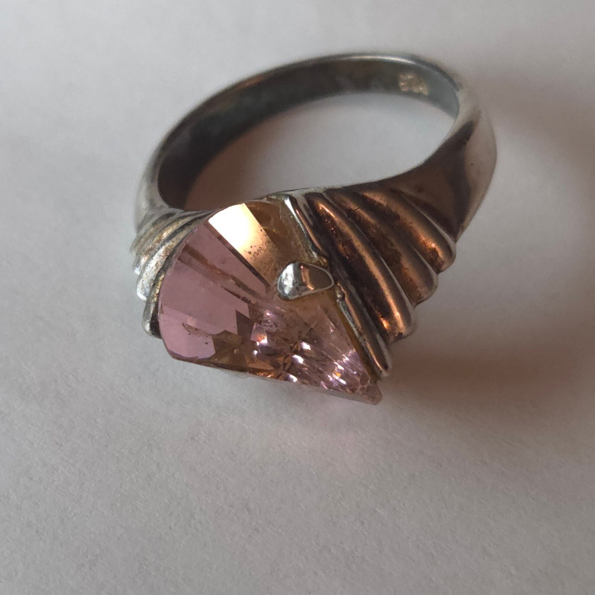 Vintage Size 6 Sterling Silver Pink Tourmaline Unique Ring