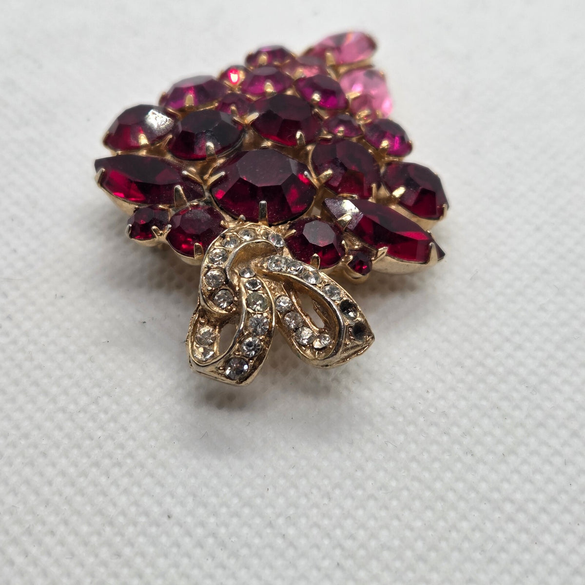 Vintage Gold-Tone Purple and Pink Grapes Brooch