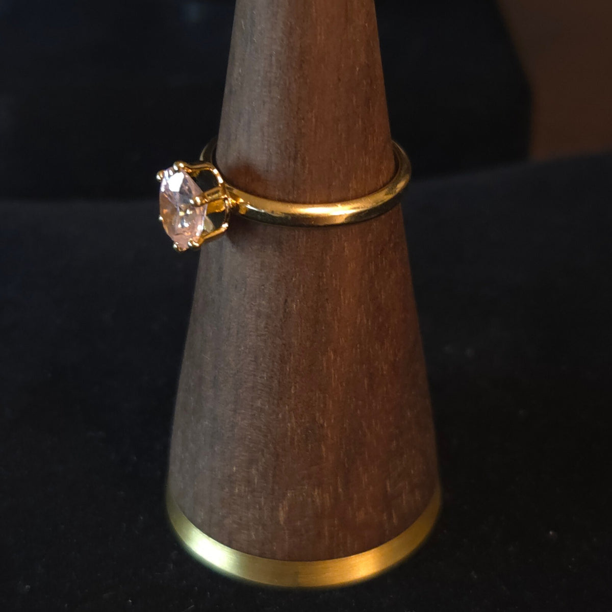 18K Gold Plated Ring with Pink Glass