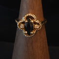 Vintage 24K HGE LIND Black Marquise Clover Size 6 Ring