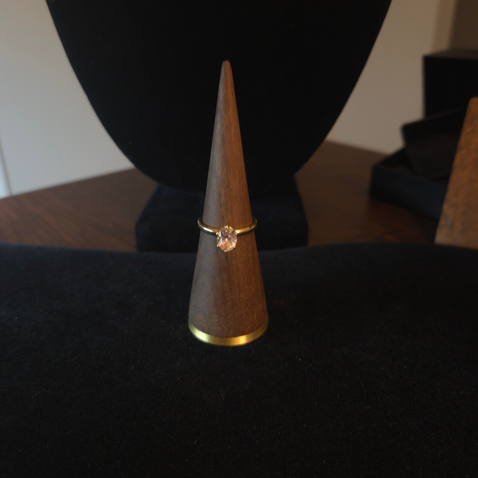 18K Gold Plated Ring with Pink Glass