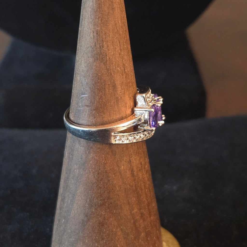 Silver Plated Cocktail Ring with Purple Stones