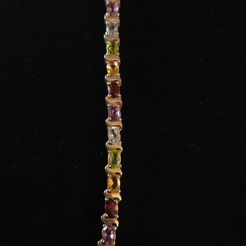 Vintage 7 1/2" Sterling Silver MultiGemstone Tennis Bracelet