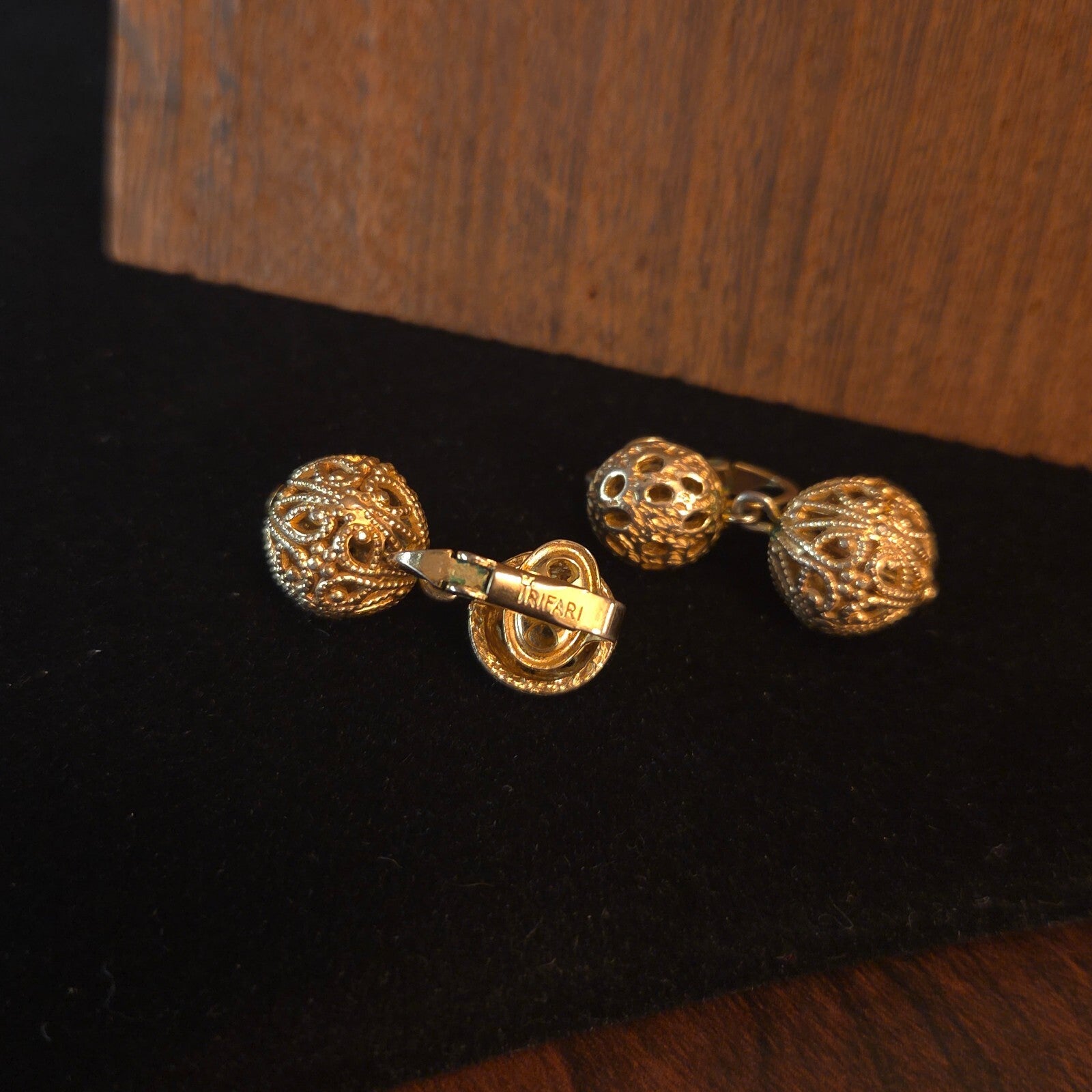 Crown Trafari Filigree Bead Drop Clipon Earrings