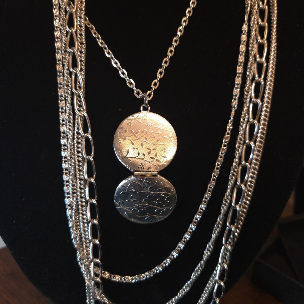 Silver-Tone 5 Strand Locket Necklace