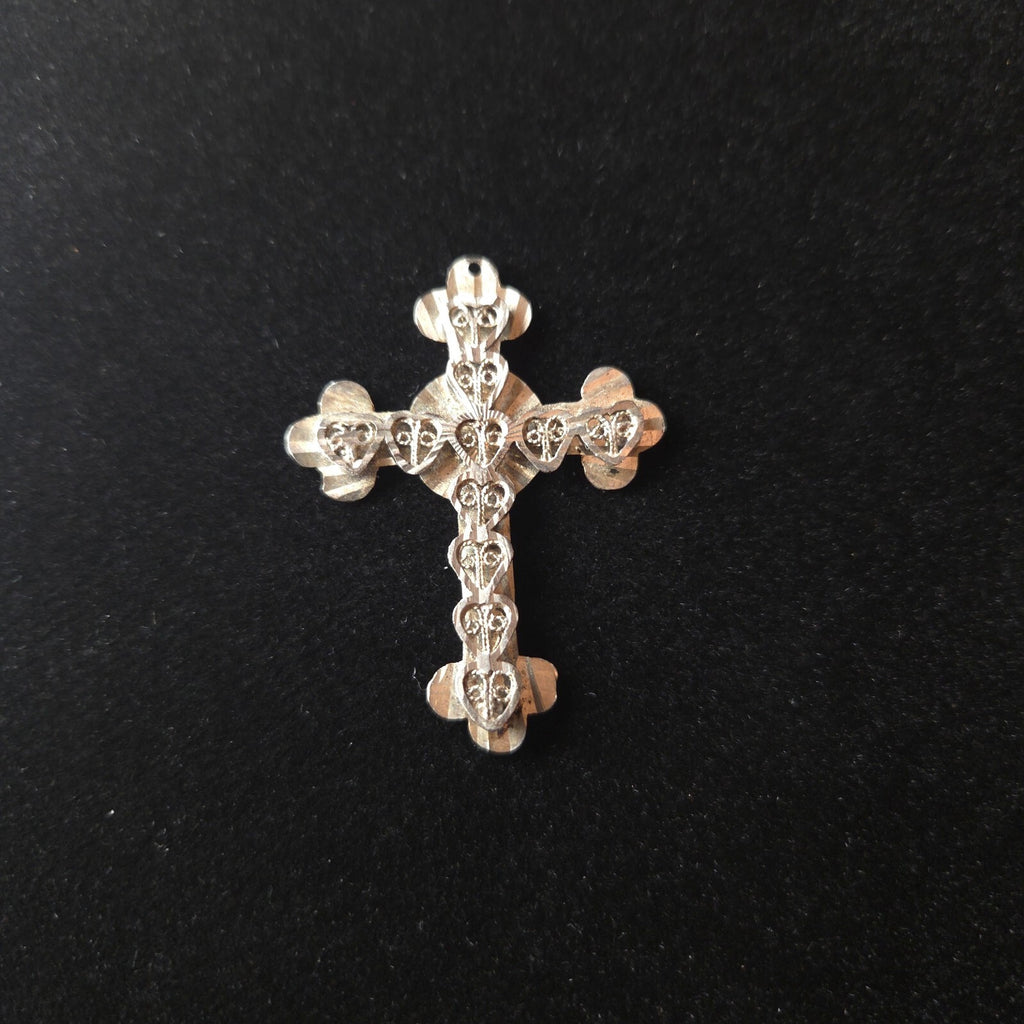 Sterling Silver 1 3/4" Fancy Cross with Filigree Hearts