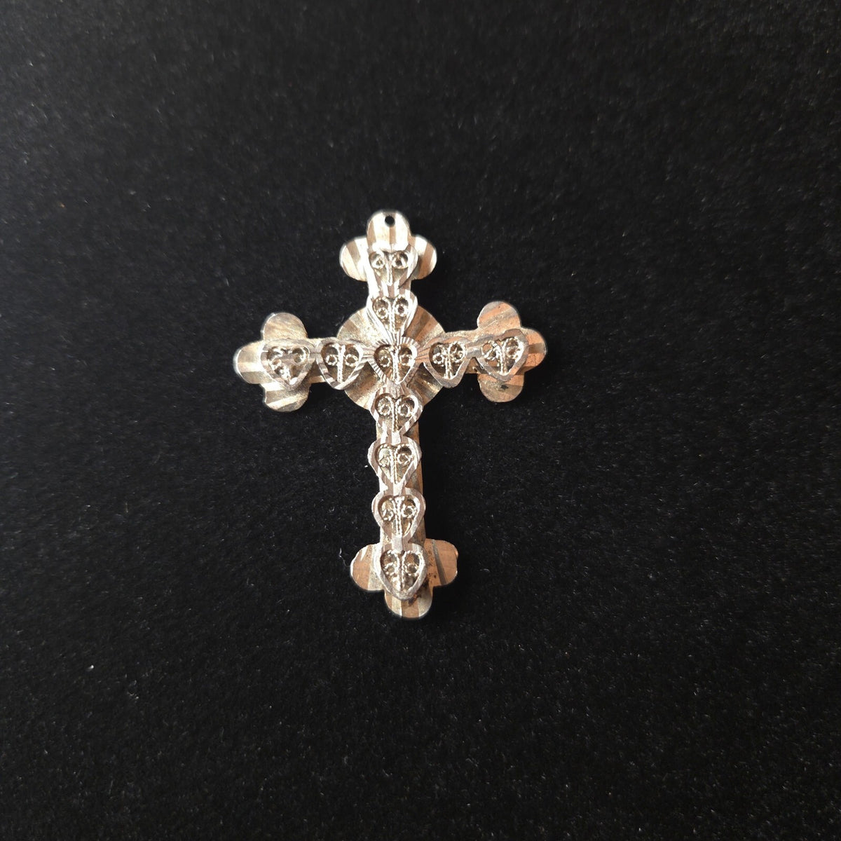 Sterling Silver 1 3/4" Fancy Cross with Filigree Hearts