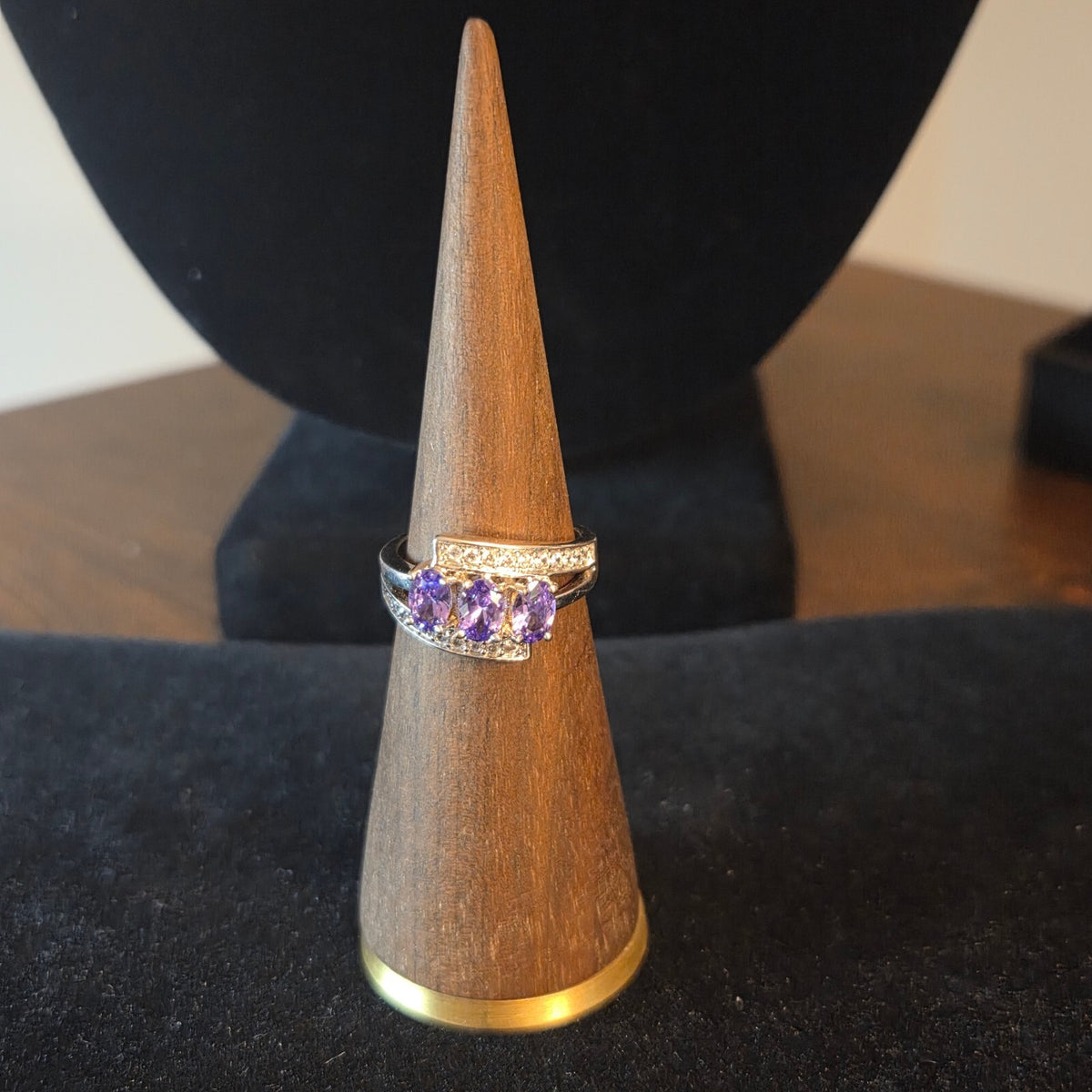 Silver Plated Cocktail Ring with Purple Stones