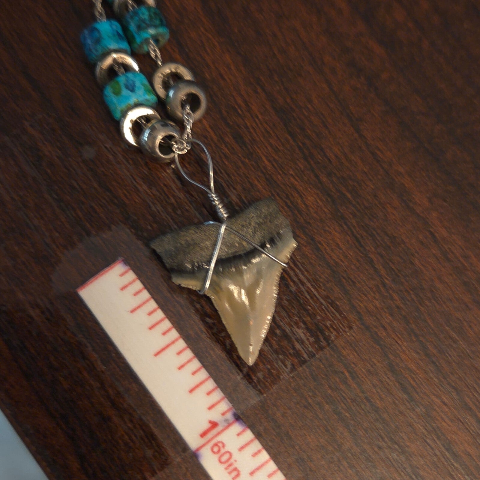 Sterling Silver 18" Turquoise & Sharks Tooth Necklace