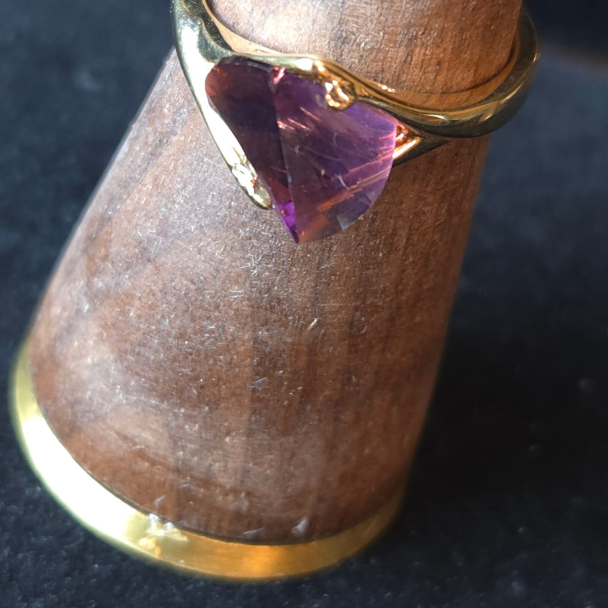 Vintage Amethyst Glass 18K Gold Electroplated Ring Size 10