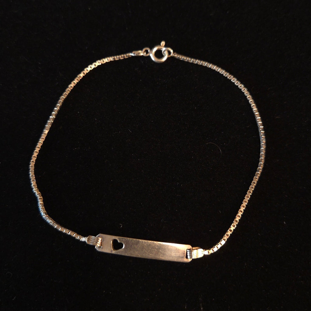 Vintage Sterling Silver 9" Ankle ID Heart Box Chain Bracelet