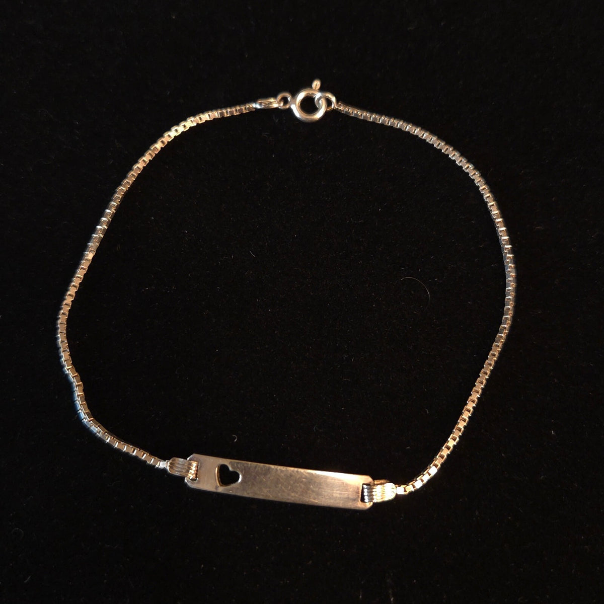 Vintage Sterling Silver 9" Ankle ID Heart Box Chain Bracelet