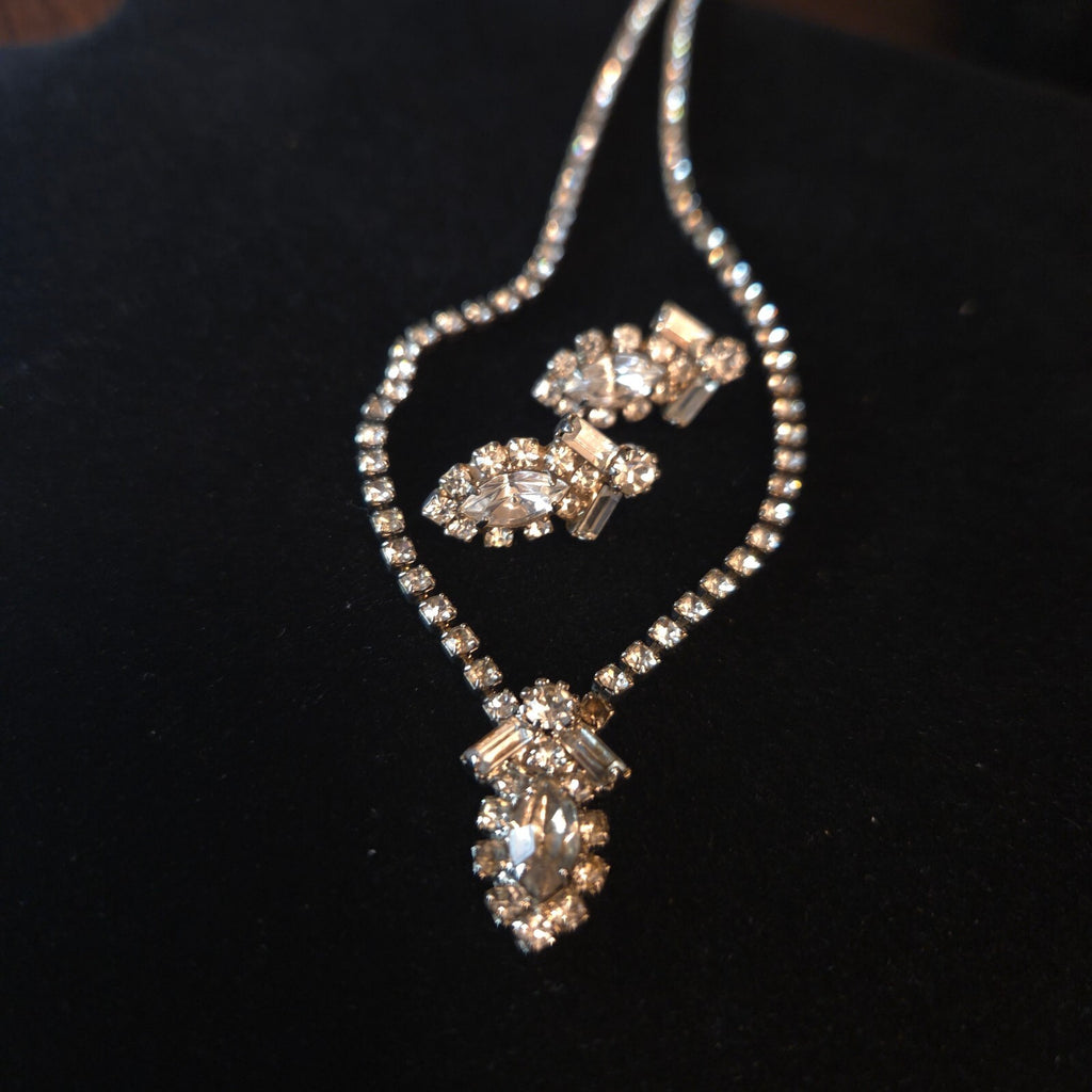 Vintage Rhinestone Necklace and Earring Set