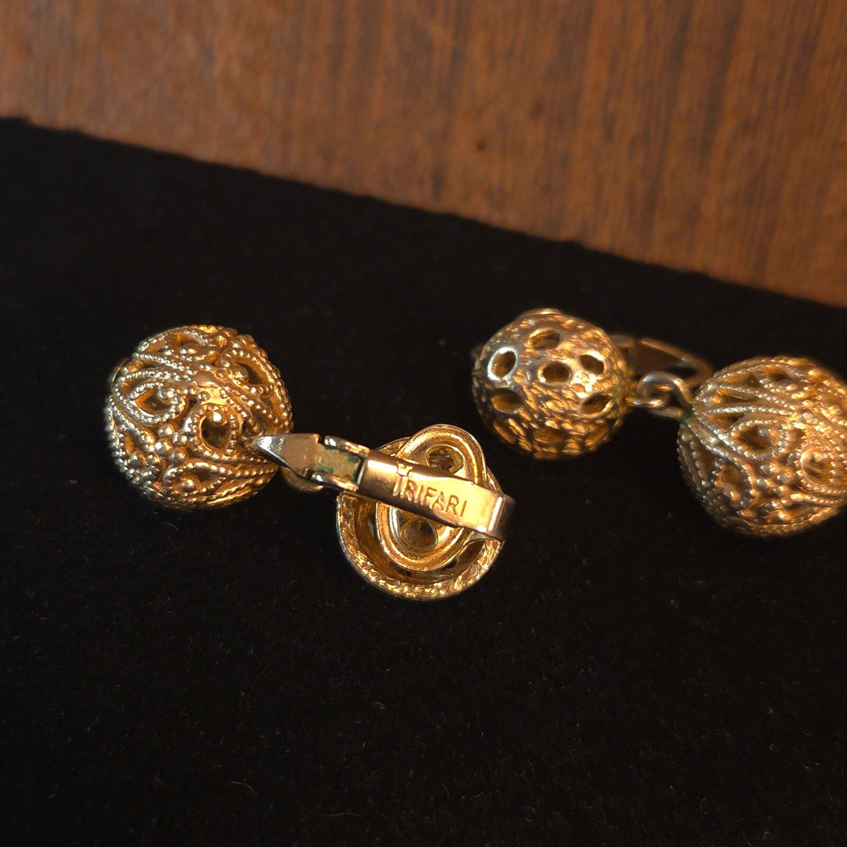 Crown Trafari Filigree Bead Drop Clipon Earrings