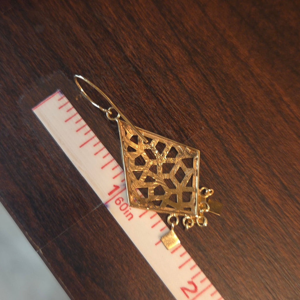 Gold-toned triagle filigree Dangle Earrings