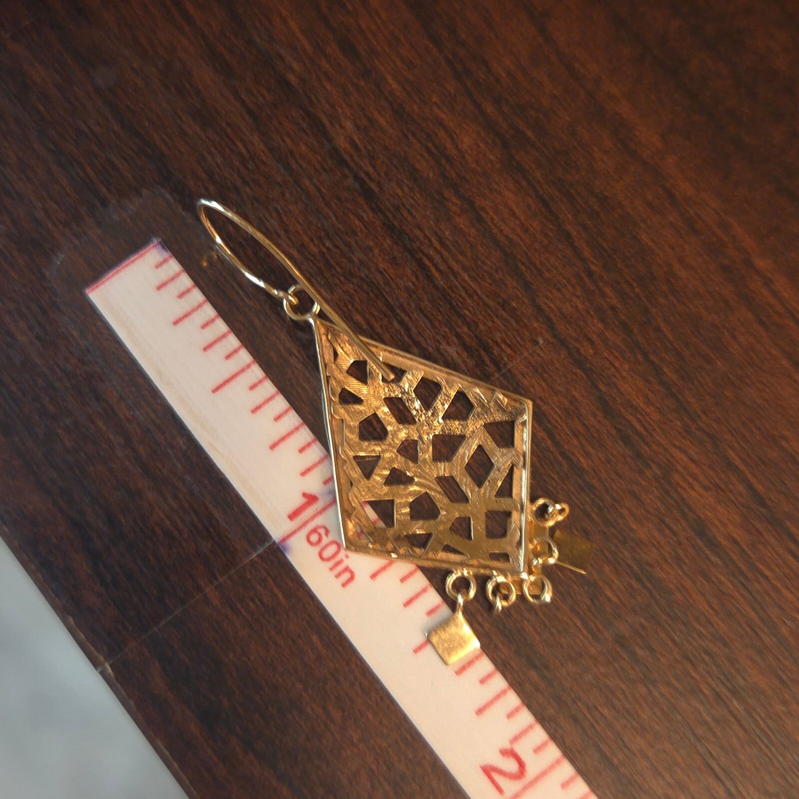 Gold-toned triagle filigree Dangle Earrings