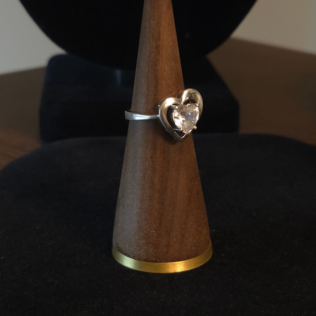 Vintage Size 7 Sterling Silver DQ Diamonique Heart CZ Ring