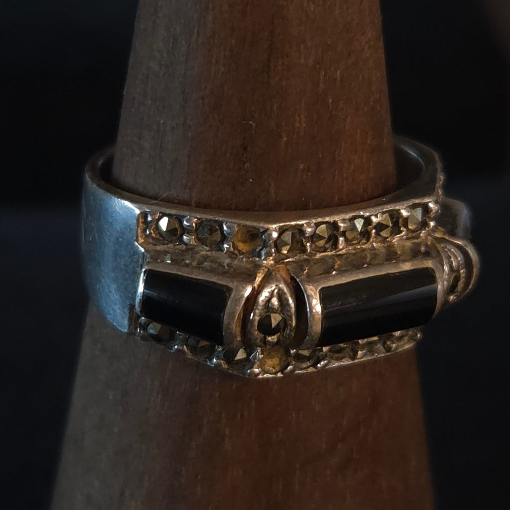 Vintage Size 7 Sterling Silver Rectangular Black Onyx Ring
