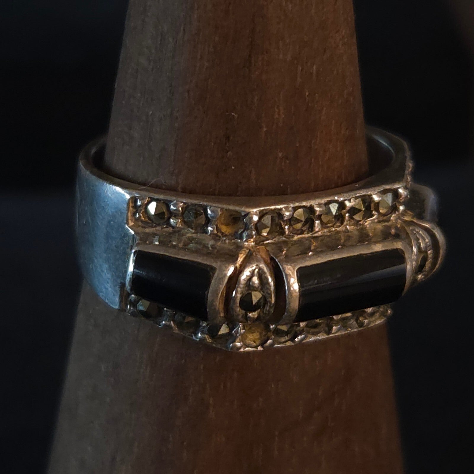 Vintage Size 7 Sterling Silver Rectangular Black Onyx Ring