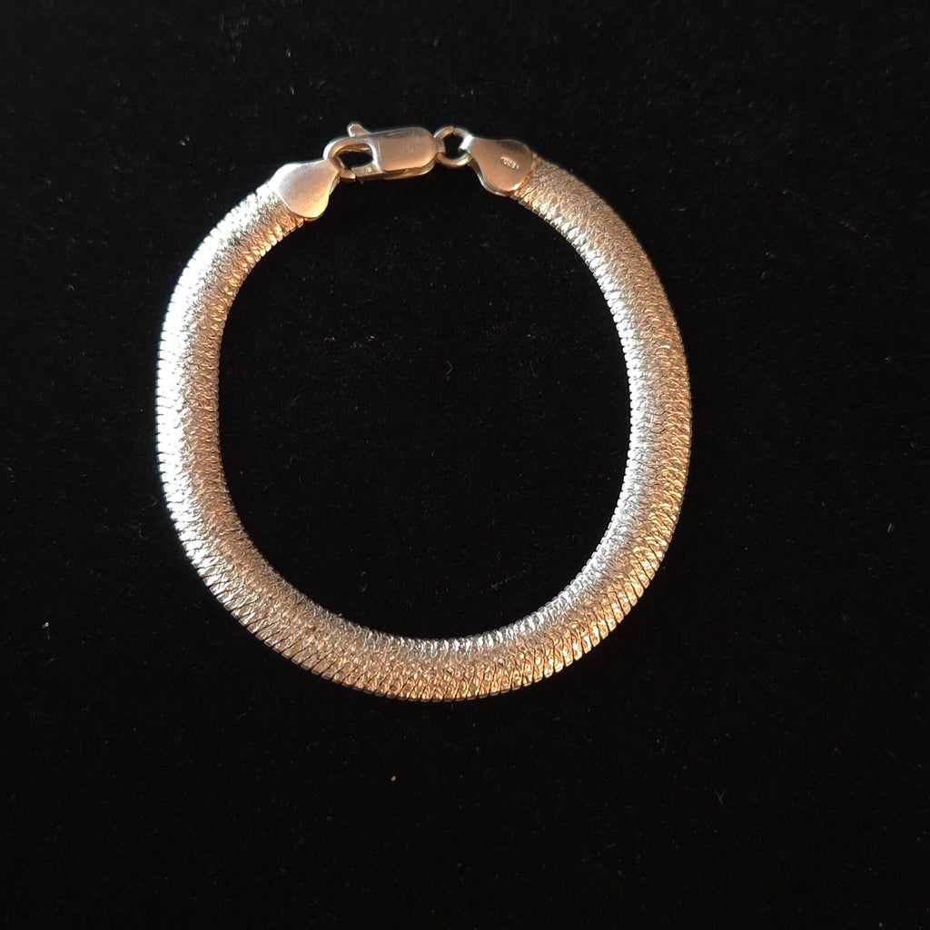 Vintage 7 1/4" Sterling Silver Textured Herringbone Bracelet
