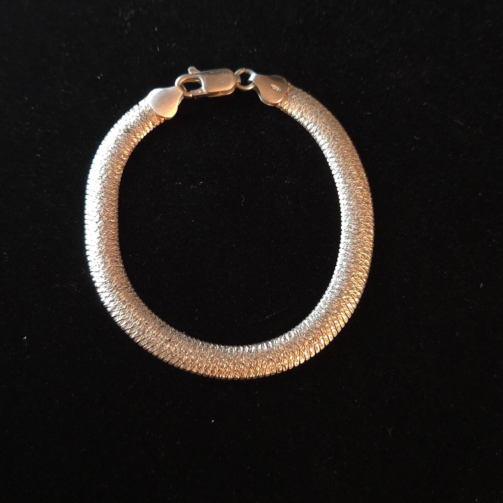 Vintage 7 1/4" Sterling Silver Textured Herringbone Bracelet